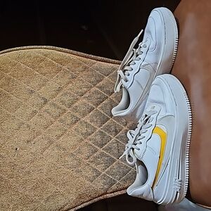 Nike Air Force 1 PLT.AF.ORM White/Gold Lace Up Platform Sneakers Shoes
